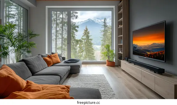 Modern Living Room with Mountain View