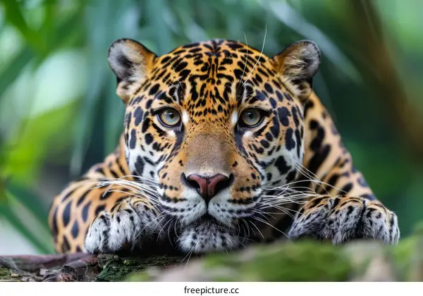 Close up of a jaguar staring at the camera