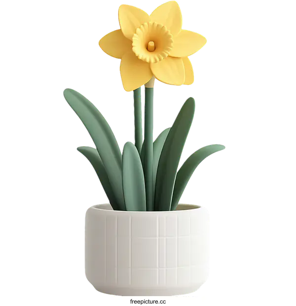 [Transparent Background PNG]Yellow Narcissus Flower in a White Pot