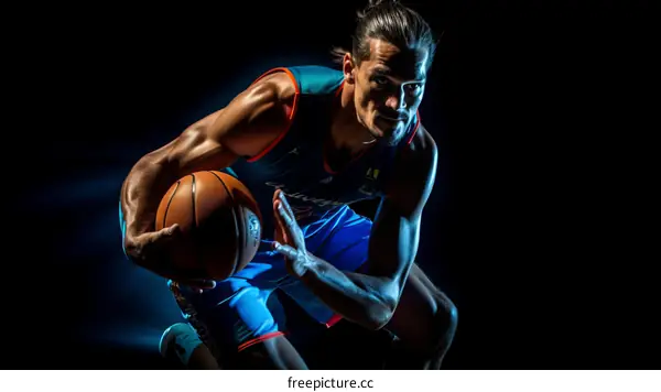 A basketball player dribbling the ball