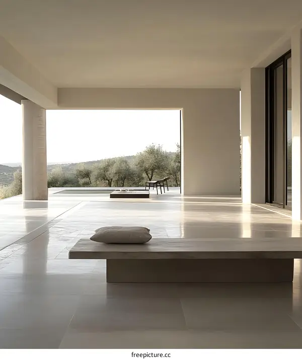Minimalist Modern Patio with Olive Tree Views
