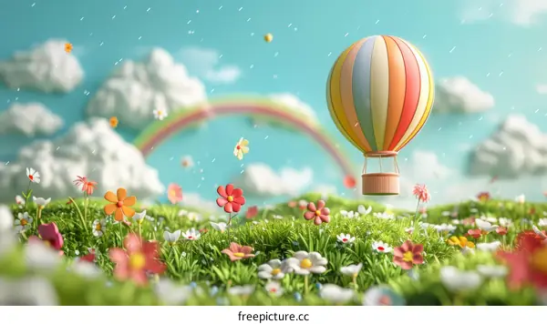 Hot Air Balloon Ride Over a Spring Meadow