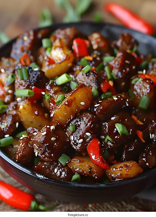 stir fried pork with potato and chili