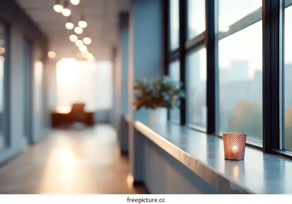 Modern Office Corridor with Daylight and Candle