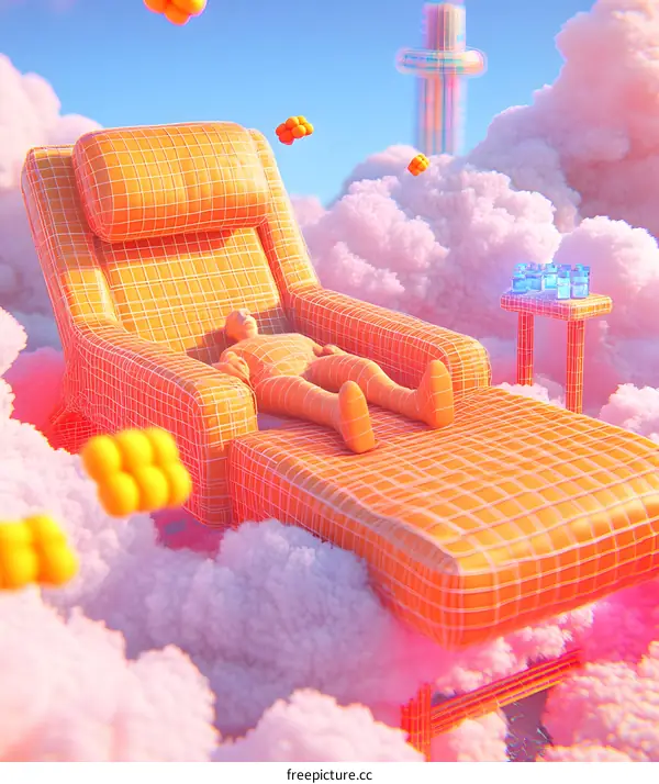 Relaxing in a Wireframe Chair on Clouds