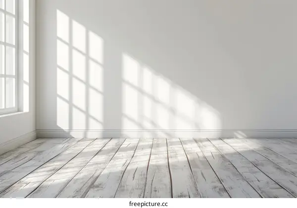 Bright empty room with white walls and wooden floor