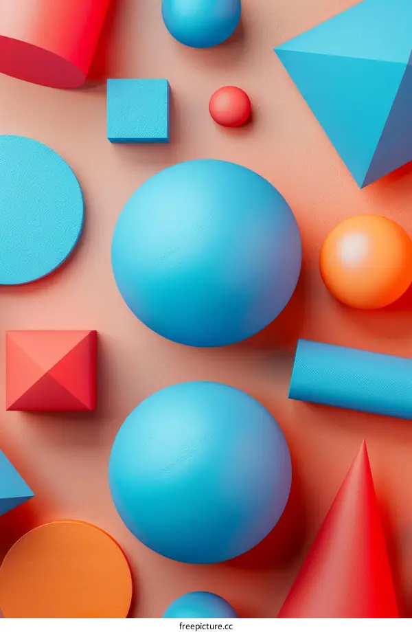 Pink Background with Vibrant 3D Geometric Shapes and Structures