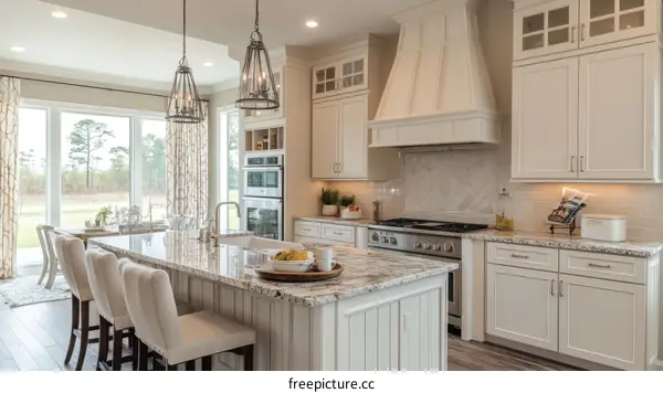 Modern Farmhouse Kitchen with Large Island