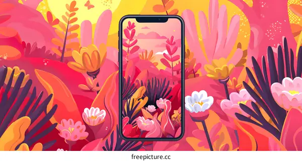 Phone with a Colorful Floral Background