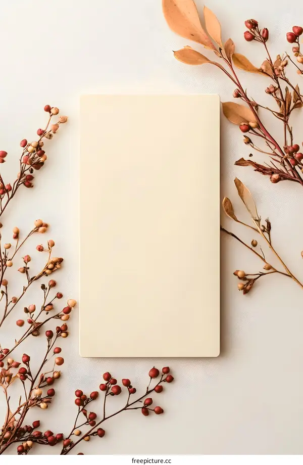 Blank Paper With Brown Branches And Berries