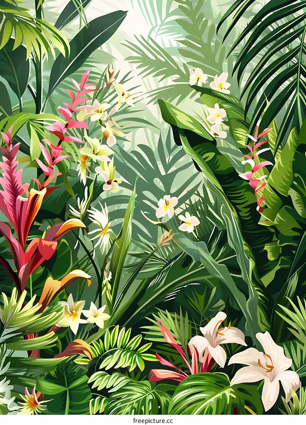 Tropical Rainforest Plants with White Flowers