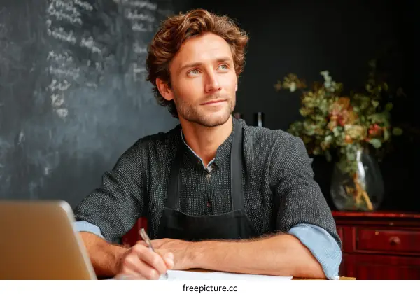 Caucasian Man Working at a Cafe