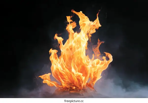 Fierce Flames against Dark Background