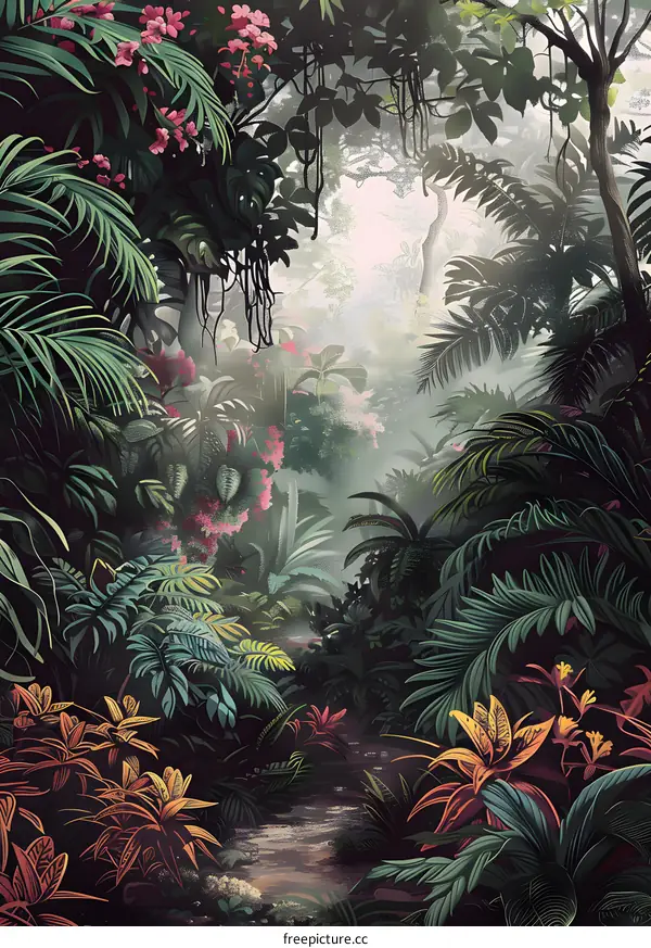 Tropical Rainforest Landscape Illustration
