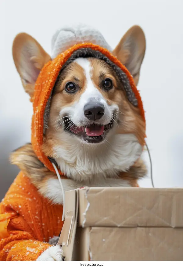 A cute corgi dog wearing a hooded sweater