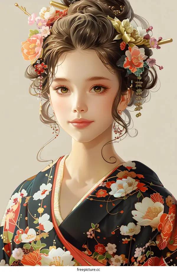 Beautiful Asian Woman in Traditional Kimono