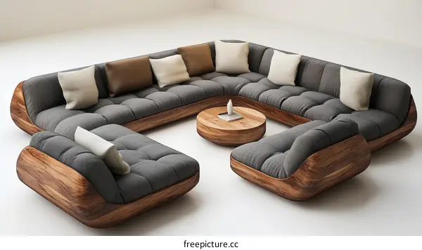 Modern Wooden Sectional Sofa Set Design