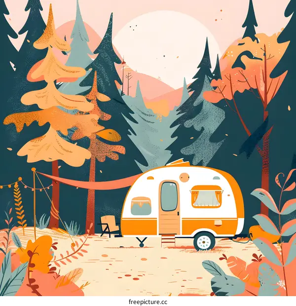 Camping Trailer in the Forest