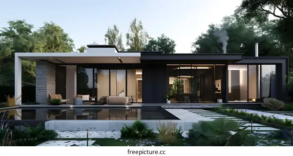 Modern Minimalist Home Exterior Design With Pool And Greenery