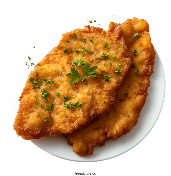 [Transparent Background PNG]Two Fried Chicken Cutlets on White Plate