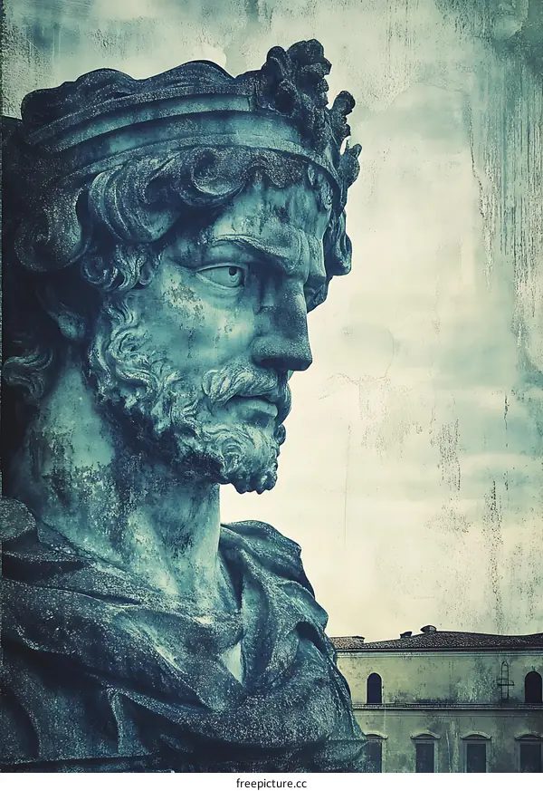 Close Up of a Stone Statue of a King with a Crown