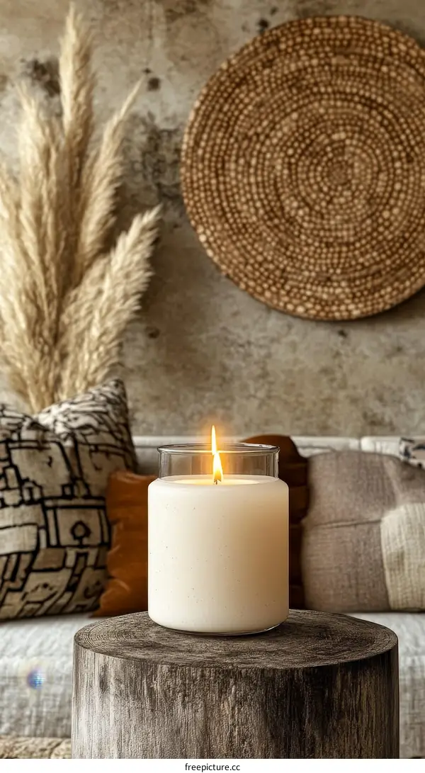 Cozy Home Decor with Candle and Decorative Basket