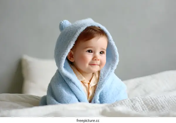 Baby Boy in Blue Towel Robe Adorable