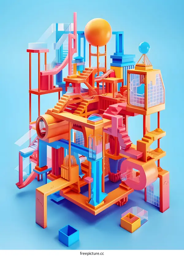 Abstract 3D Illustration of a Colorful Playful Architecture