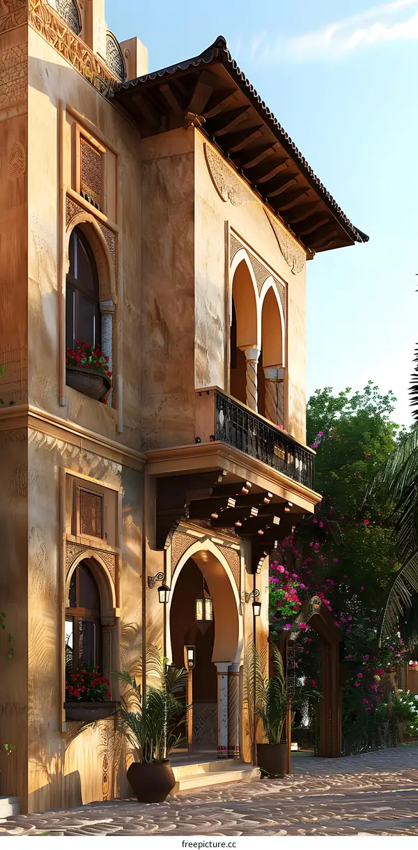 Traditional Middle Eastern Style Building Exterior With Ornate Detailing