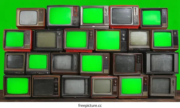 Vintage Televisions Collage Retro Green Screen
