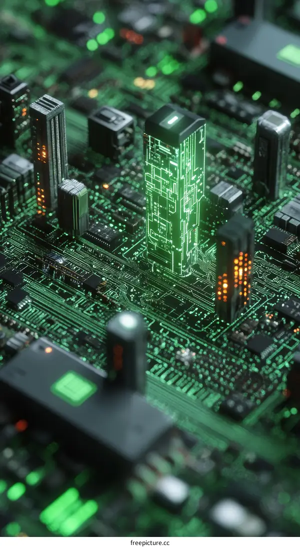 Futuristic City Built on a Circuit Board