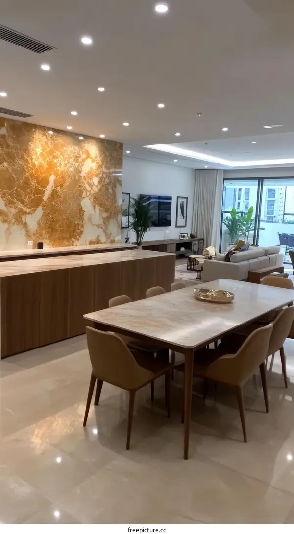 Modern Dining Area with Beige Marble