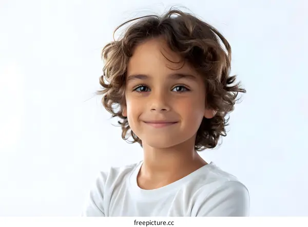 Portrait of a happy smiling boy with curly hair