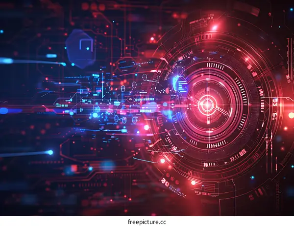 Abstract Technology Background with Glowing Red and Blue Lights