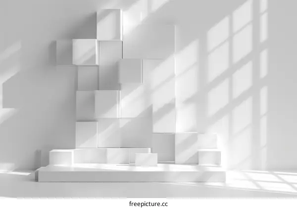 3D White Geometric Shapes on a White Background