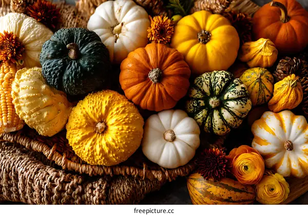 Autumn Harvest Thanksgiving Colorful Pumpkins