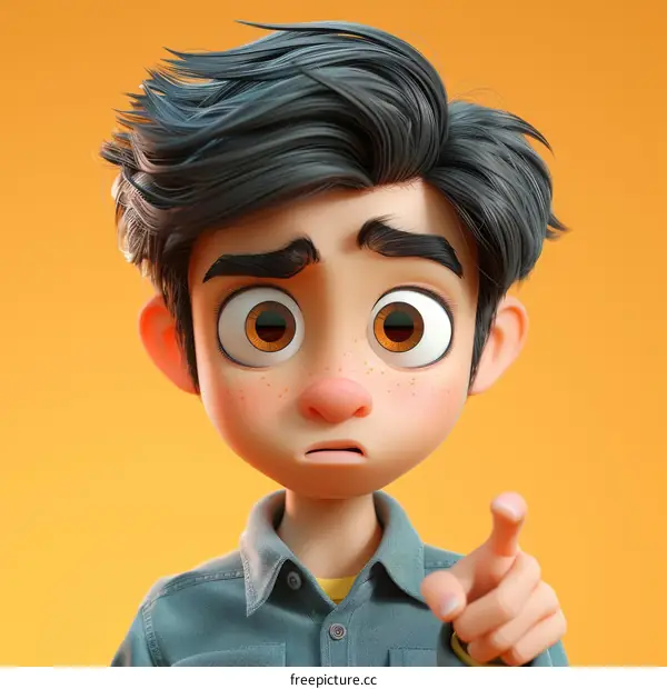 3D rendering of a young boy with dark hair and brown eyes