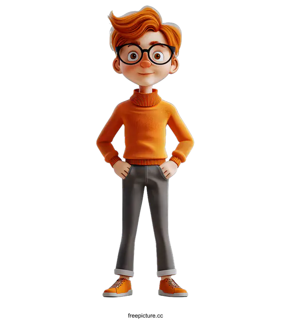 [Transparent Background PNG]3D rendering of a boy wearing glasses