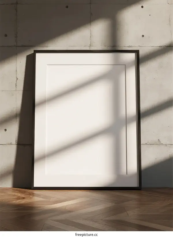 Empty Frame Leaning Against Concrete Wall with Shadow Pattern