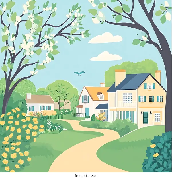 Springtime in a Quaint Suburban Neighborhood