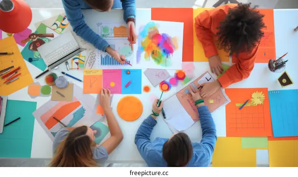 A group of people working on a creative project