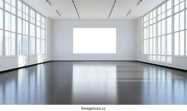 Empty Modern Gallery Interior With Large Window