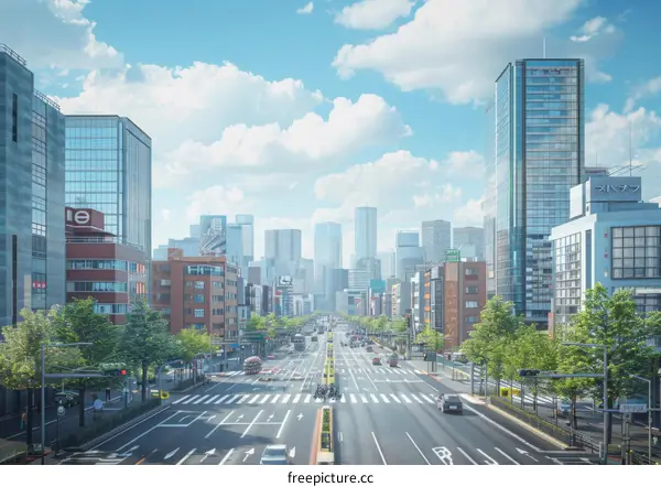 Modern Cityscape with High-Rise Buildings