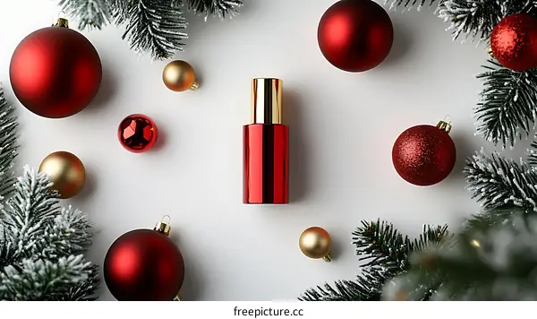 Christmas Decorative Arrangement with Red Perfume Bottle