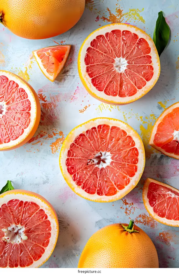 Fresh Ripe Grapefruits Sliced and Whole