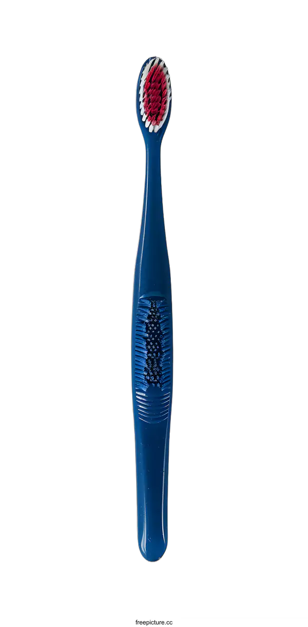 [Transparent Background PNG]Blue Plastic Toothbrush with Red and White Bristles