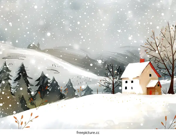 Winter Landscape with a Small House Illustration