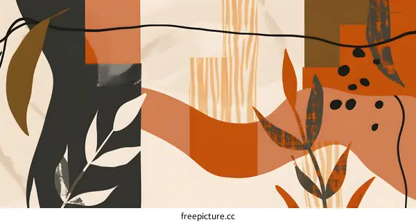 Abstract Art With Leaves and Geometric Shapes