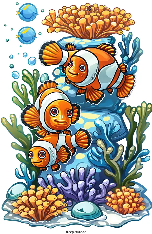 Clownfish Family in Coral Reef