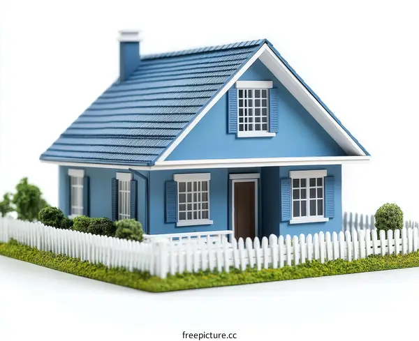Miniature Blue House with White Fence